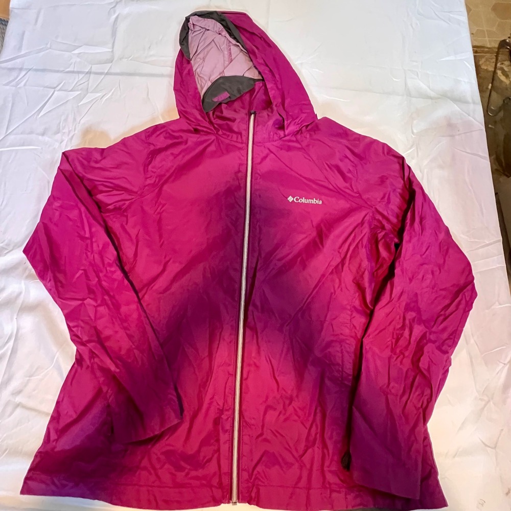 Columbia XL Windbreaker Womens Fuchsia Lightweight Hooded Jacket WL0127